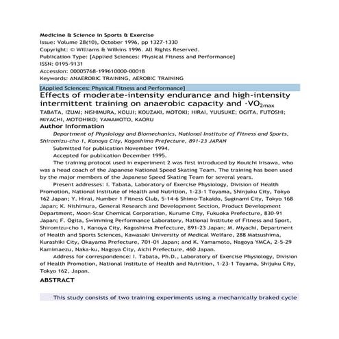 TABATA: Articulo original del cual se ha basado el metodo Tabata actual