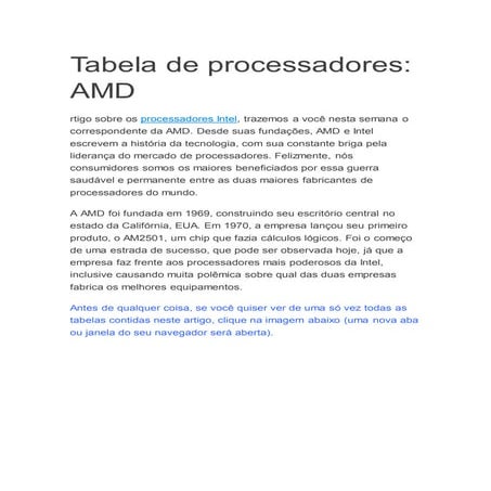 Tabela de processadores