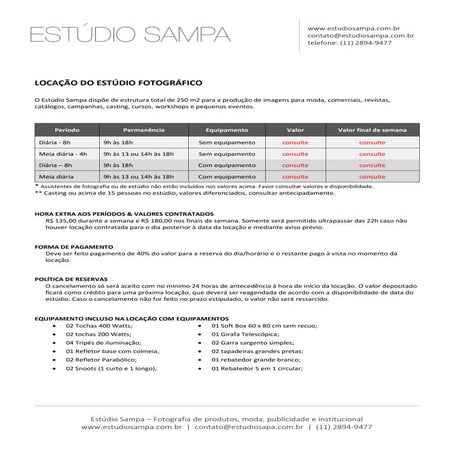 Estúdio fotográfico para locação em SP