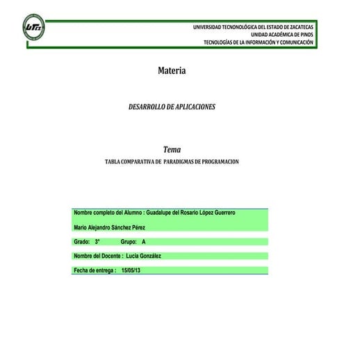 Tabla comparativa de paradigmas de programacion