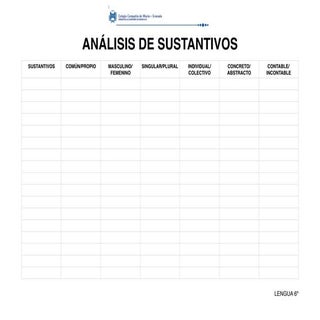 Tabla de analisis de sustantivos