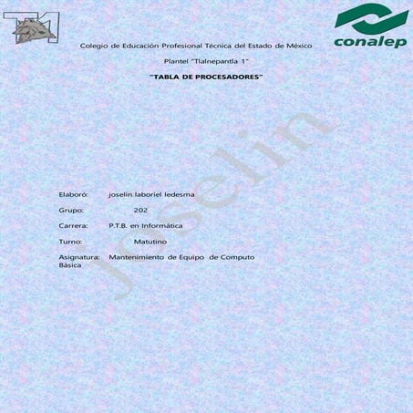 Tabla de procesadores