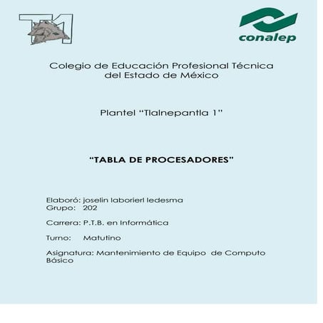 Tabla de procesadores