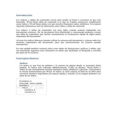 Tablas de contenidos