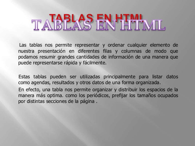 Tablas En Html