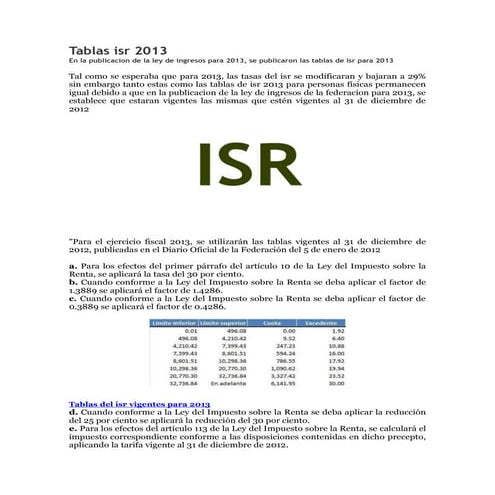 Tablas isr 2013 | PDF