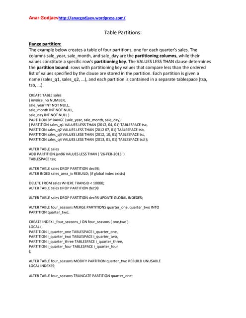 Table Partitions