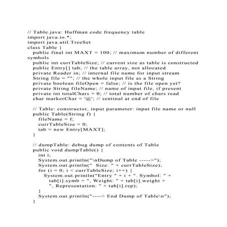 Table.java Huffman code frequency tableimport java.io.;im.docx