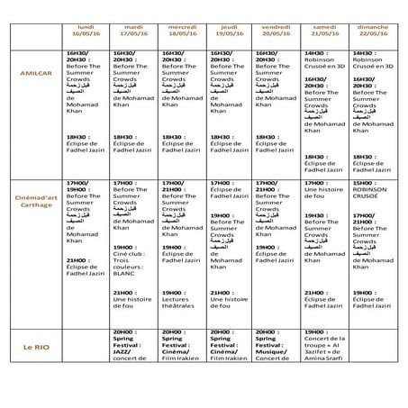 Agenda Culturel du 16 au 22 mai 2016