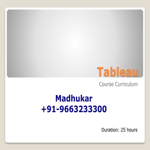 Tableau course curriculum