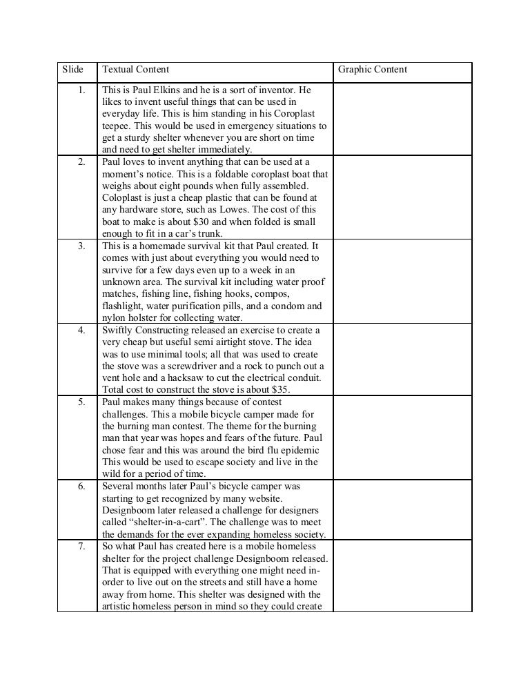 Table for storyboard