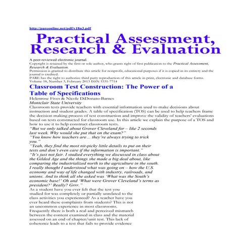 Table of specification