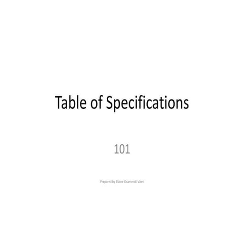 Table of specifications