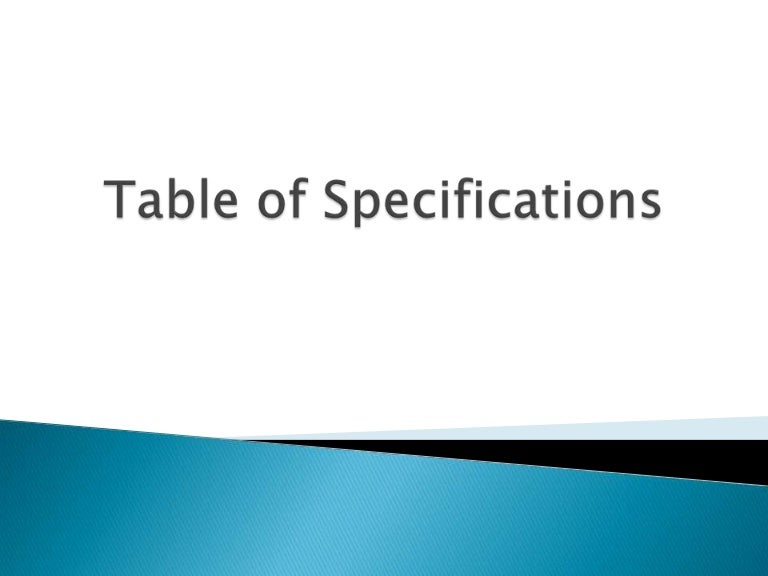 Table of specifications