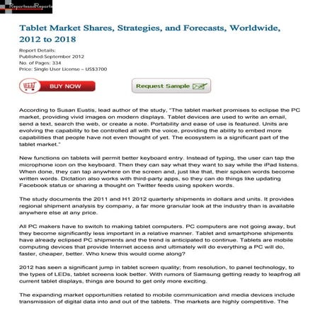 Tablet Market Shares, Strategies, and Forecasts, Worldwide, 2012 to 2018