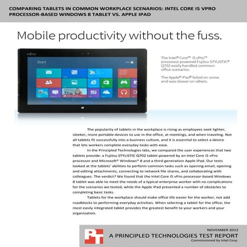 Comparing tablets in common workplace scenarios: Intel Core i5 vPro ...