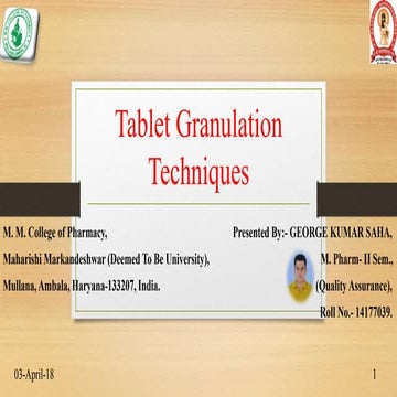 Tablet granulation tech