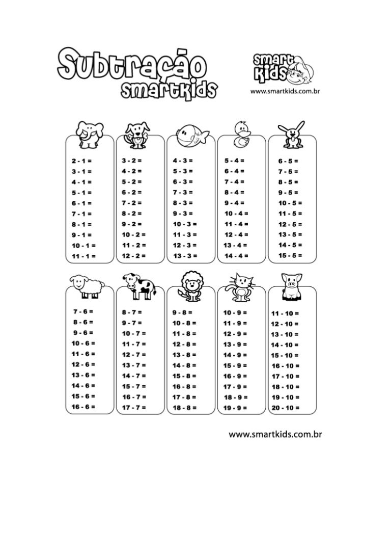 Tabuada da subtração sem resultados