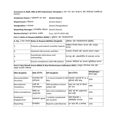 Policy on Roles & Responsibilities (R&R), Key Result Areas (KRAs), and ...