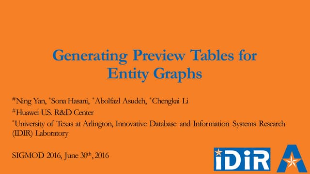 Generating Preview Tables for Entity Graphs