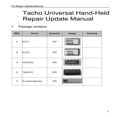 Tacho Universal Update Repair Kit user manual