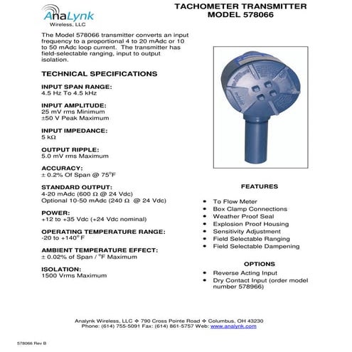 Tachometer transmitter for industrial process measurement and control