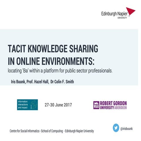Tacit knowledge sharing in online environments i buunk