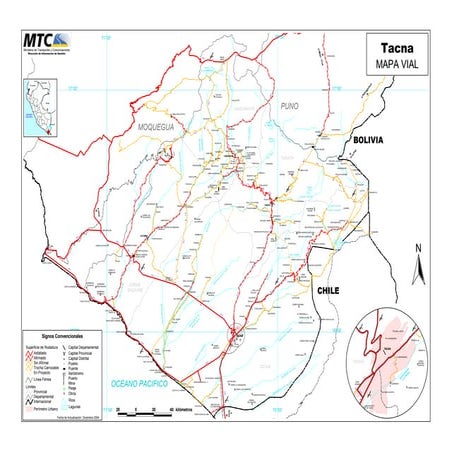 Mapa vial del departamento de Tacna