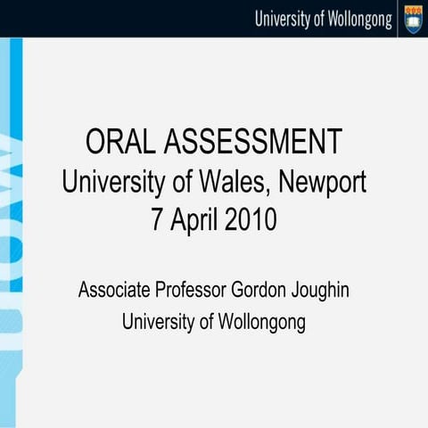 Oral Assessment Workshop by Dr Gordon Joughin