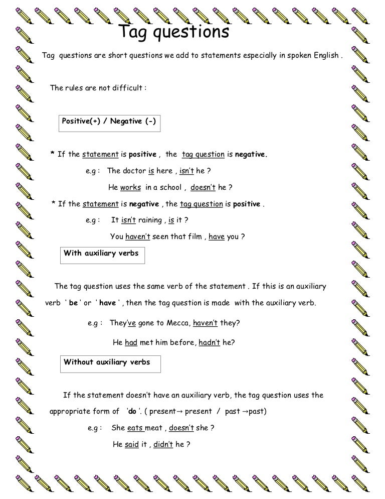 Complete As Frases Com A Question Tag Adequada