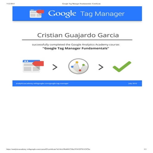 Google Tag Manager Fundamentals_ Certificate | PDF