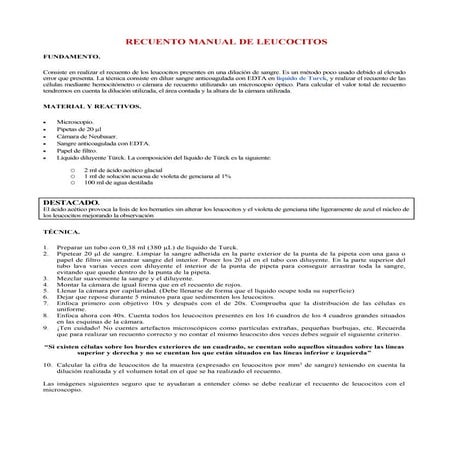 Recuento manual de leucocitos en cámara
