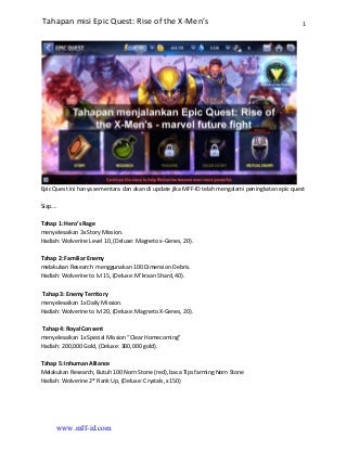 Tahapan misi epic quest rise of the x men