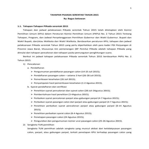 Tahapan pilkada serentak tahun 2015