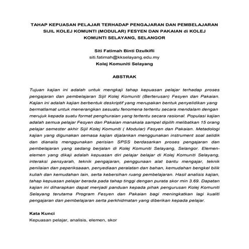 TAHAP KEPUASAN PELAJAR TERHADAP PENGAJARAN DAN PEMBELAJARAN SIJIL KOLEJ KOMUN...