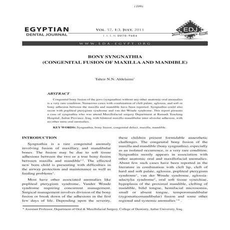 3.Tahrir N. Aldelaimi  Article BONY SYNGNATHIA (CONGENITAL FUSION OF MAXILLA ...