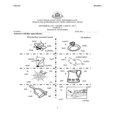 Tahun 1  bi pat 2017