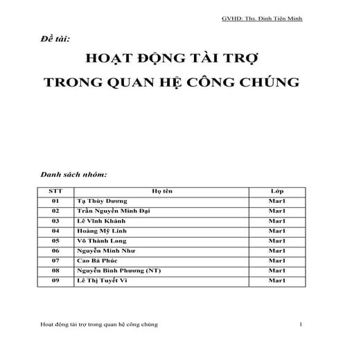 Hoạt động tài trợ trong quan hệ công chúng
