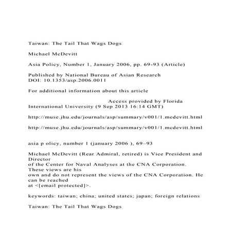 Taiwan The Tail That Wags DogsMichael McDevittAsia Po.docx