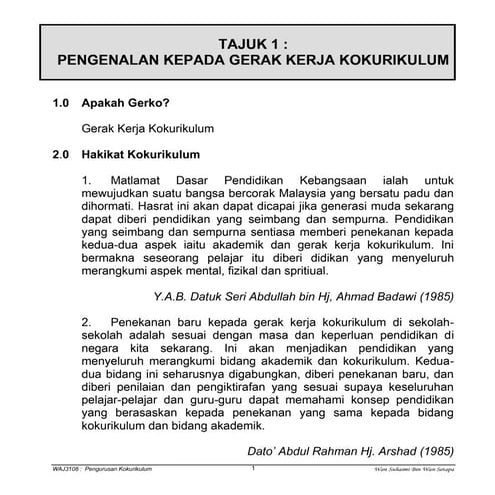 Tajuk 1 pengenalan kepada gerak kerja kokurikulum