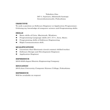 Takehide's resume
