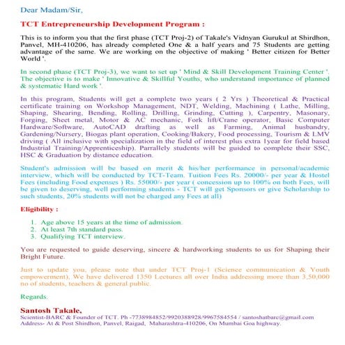 Takale's Vidnyan Gurukul Introduction