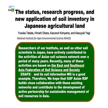 The status, research progress, and new application of soil inventory in Japan...
