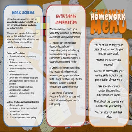 Takeaway Homework Menu 2014