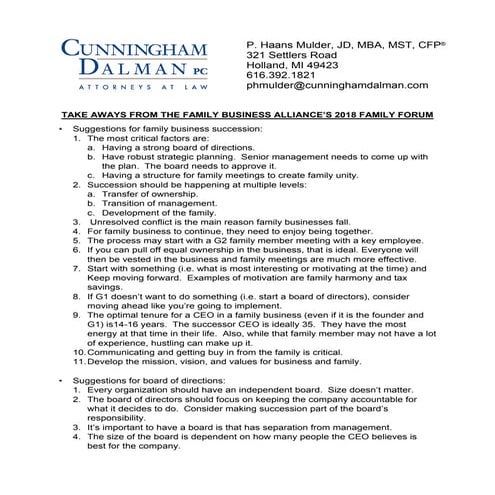 Take Aways from the Family Business Alliance's 2018 Family Forum