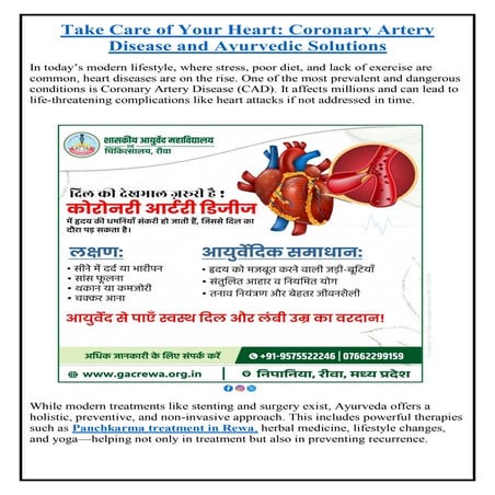 Take Care of Your Heart: Coronary Artery Disease and Ayurvedic ...
