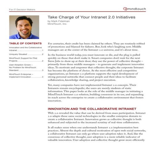 Take Charge Of Intranet 2.0 Initiatives