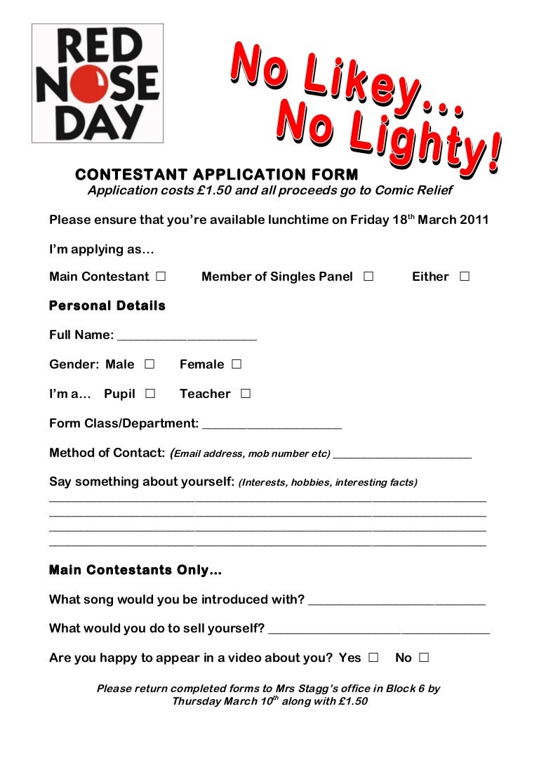 Take Me Out Contestant Application Form