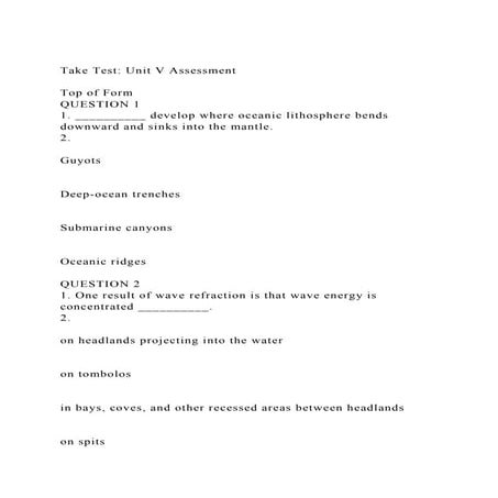 Take Test Unit V Assessment Top of FormQUESTION 11. _____.docx