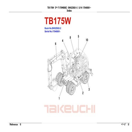 Takeuchi tb175 w hydraulic excavator parts catalogue manual (serial no. 17540...